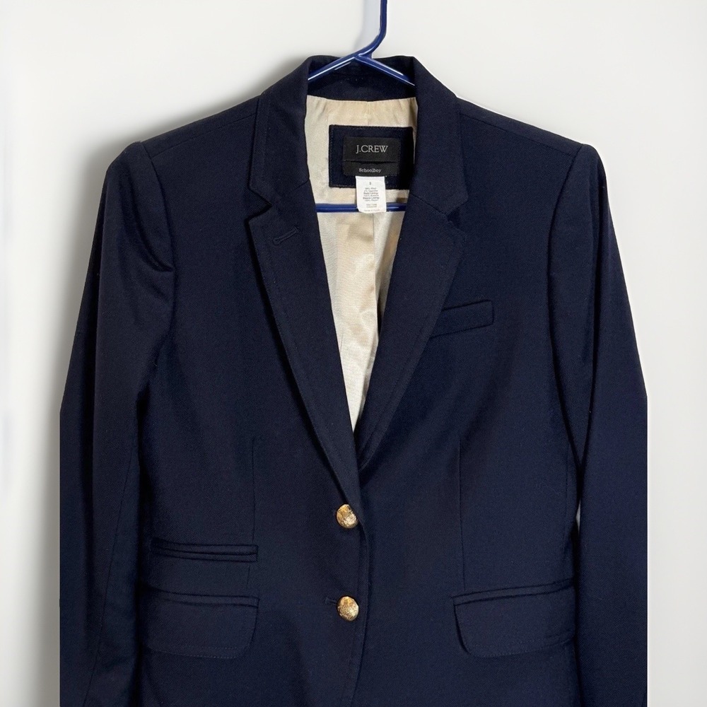 J. Crew Schoolboy Blazer Women's Size 2 Wool Navy Blue Gold Buttons Classic